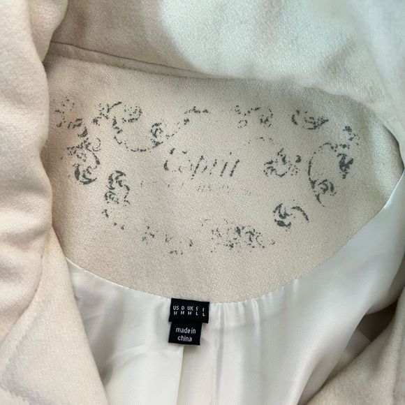 Esprit ivory white wool blend belted button down winter coat size medium - Picture 7 of 11